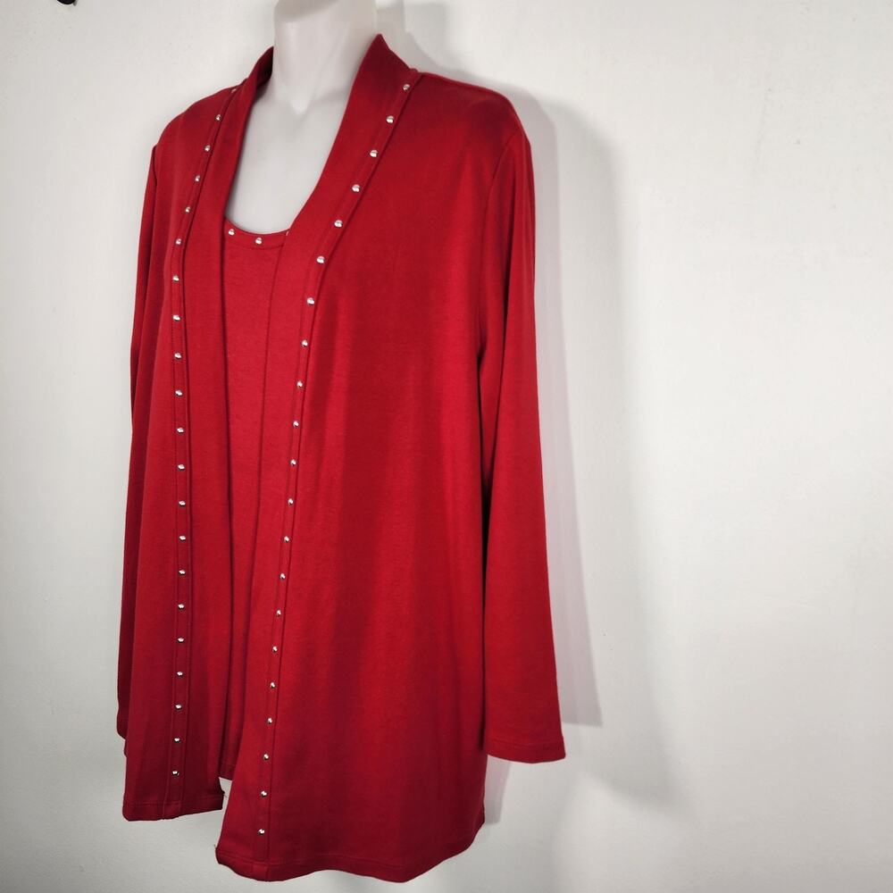 Rafaella Women 2 Piece Knit Cardigan Tank Set Studded 3/4 Sleeve Red Size Large - Picture 11 of 14